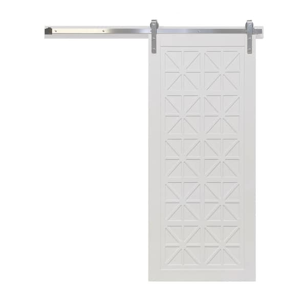 36 in. x 84 in. Lucy in the Sky Bright White Wood Sliding Barn Door with Hardware Kit in Stainless Steel