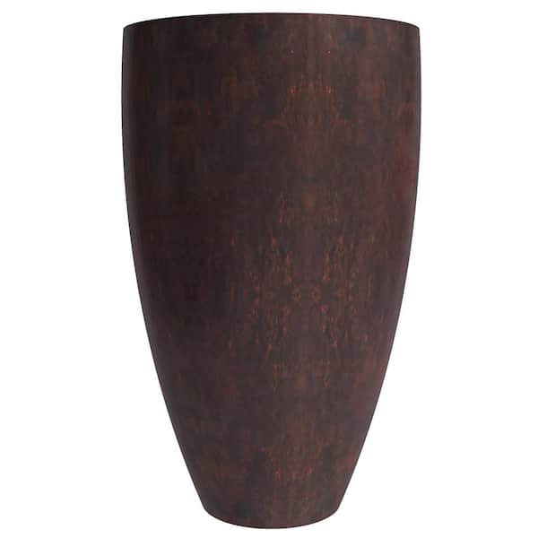 Leisuremod Petal Fiberstone and Clay Tapered Round Planter, Modern Indoor Outdoor Planter Pot with Drainage Holes (Brown)