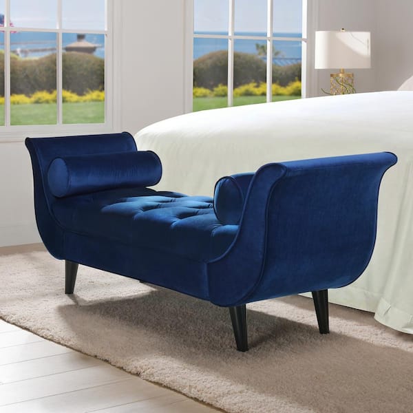 Entryway Bench Navy Blue Upholstered Bench Velvet Storage Bench
