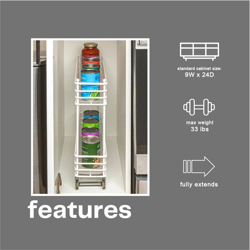 White 2-Tier Steel Pull-Out Cabinet Organizer with Plastic Liners