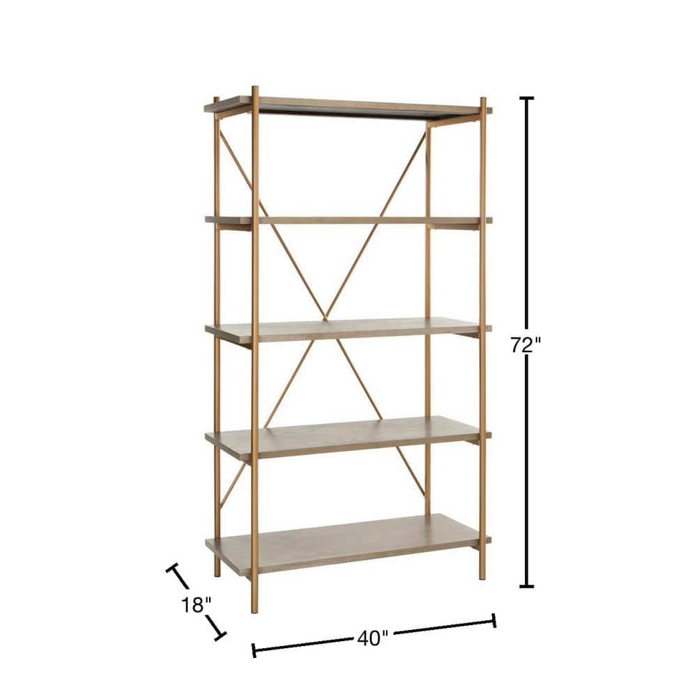 Rustic Oak and Gold Quintuple-Tier Etagere