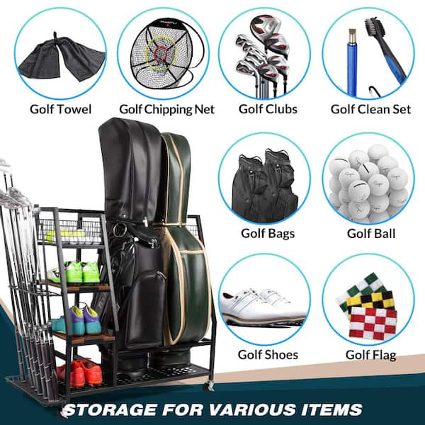 Sttoraboks Golf Bag Storage Garage Organizer Golf Bag Rack for 2 Golf Bags  and Golf Equipment Accessories Golf Club Storage Stand GF-001-D23 - The  Home Depot