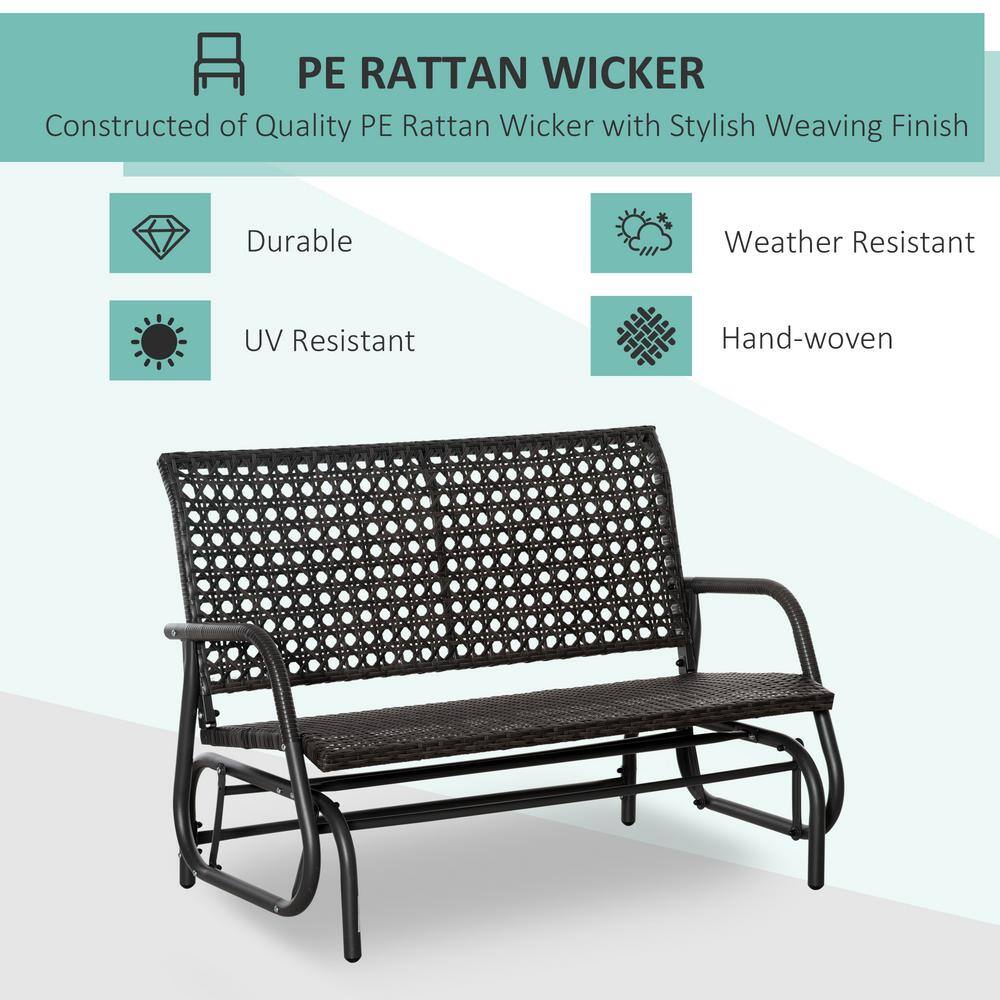 Dark Gray Steel Frame Wicker Outdoor Glider Bench