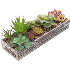 Artificial Succulent Plant Arrangement in Black Wood Planter Box