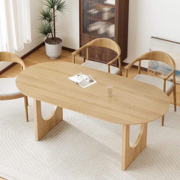 Oval Oak Solid Wood 79 in. Kitchen Tables Double Pedestal Dining Table Seats 8
