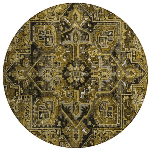 Coffee and Gray 8 ft. Round Woven Oriental Round Indoor/Outdoor Area Rug