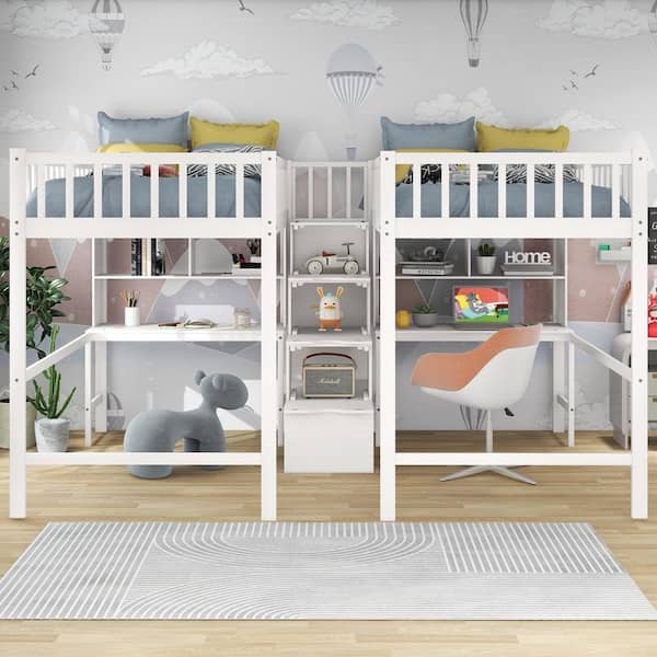 Harper & Bright Designs White Twin & Twin Size Loft Bed with Two Built ...