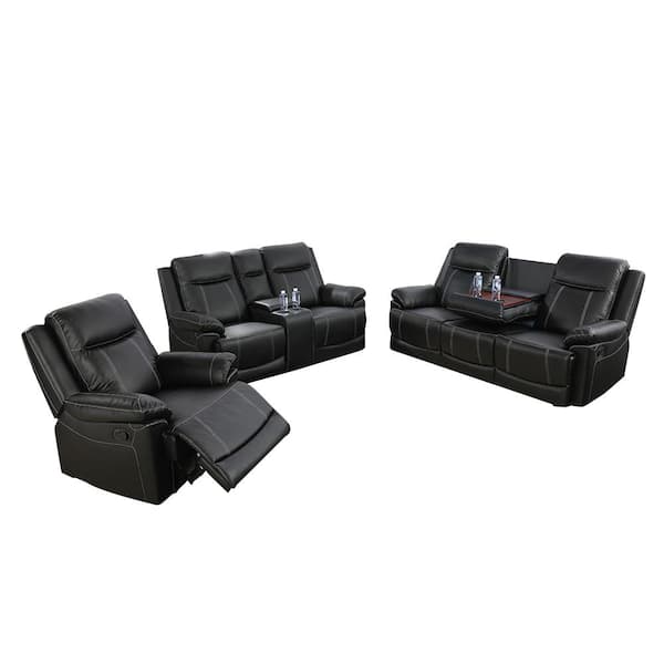 Star Home Living 72 in. Rolled Arm 5-Seater Sofa in Black