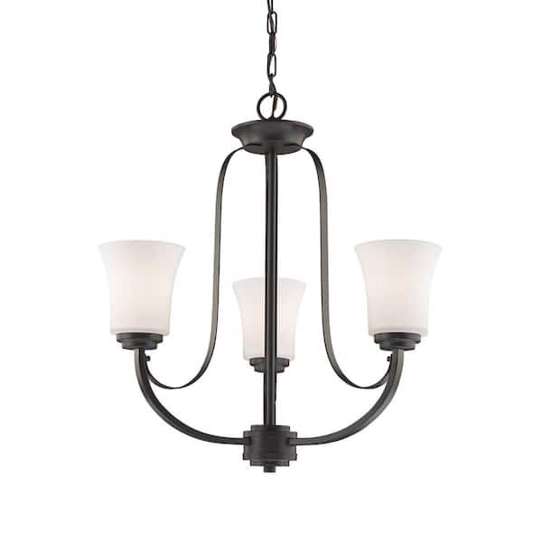 Unbranded Halliwell  3-Light Bronze Indoor Shaded Chandelier with  Matte Opal Glass Shade with No Bulb Included