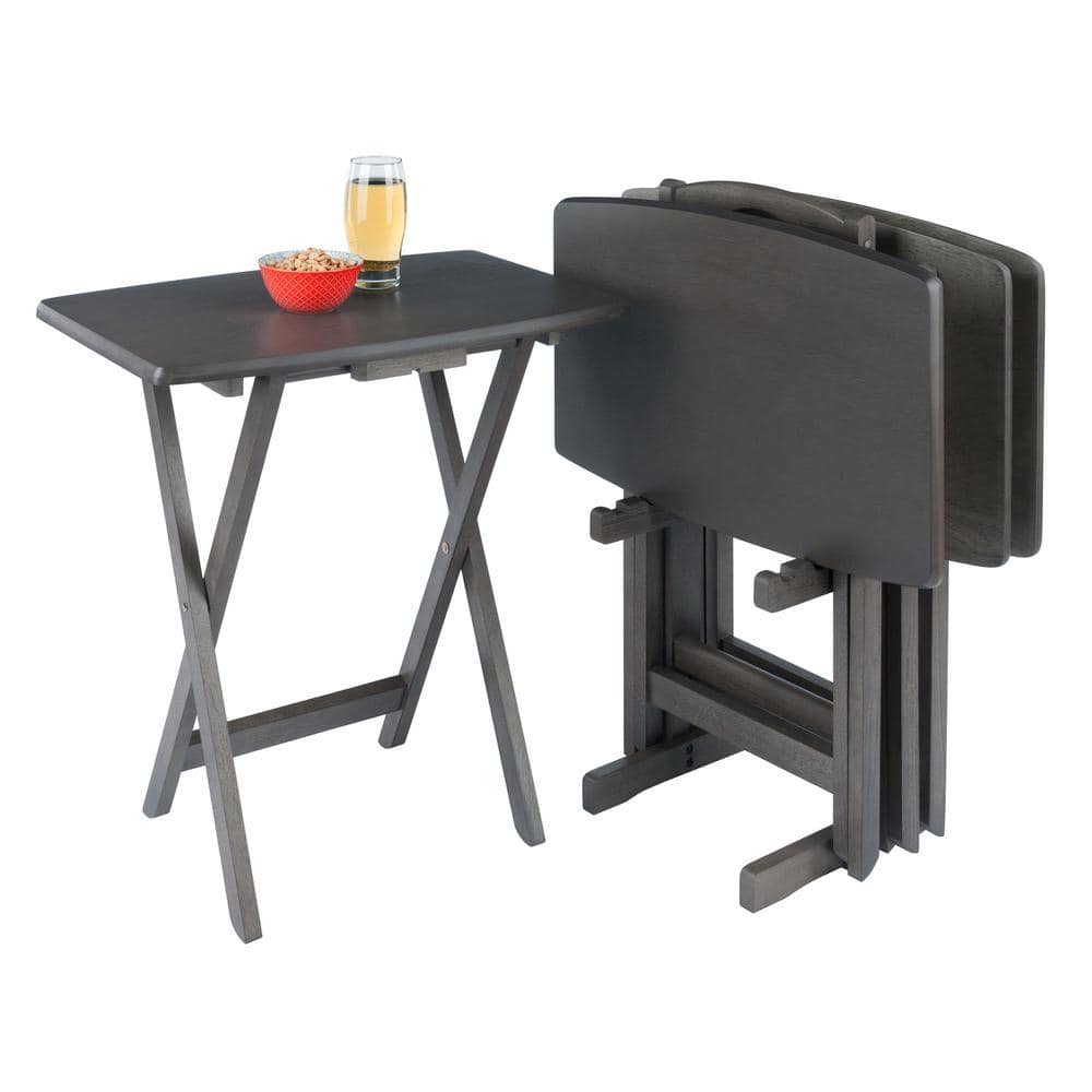 Oyster Gray 5-Piece Transitional Snack Table Set with Storage Stand