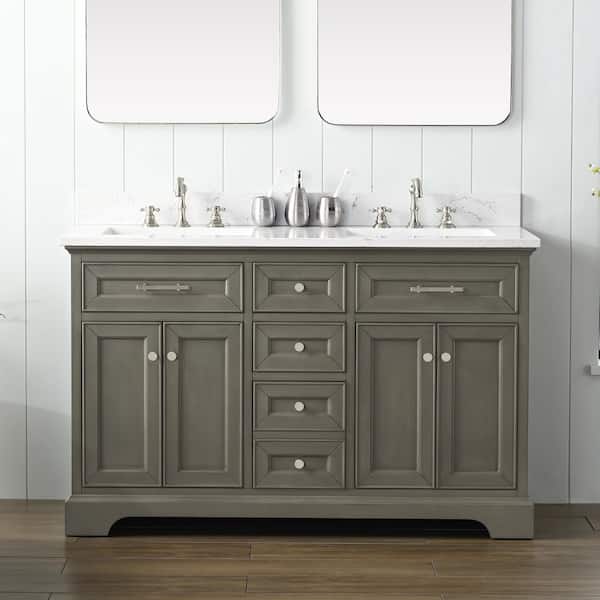 Thompson 54 in. W x 22 in. D Bath Vanity in Silver Gray with Engineered Stone Vanity in Carrara White with White Sink