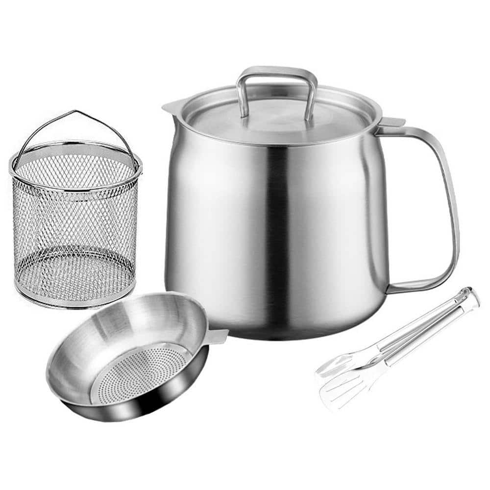 2 qt. 304 Stainless Steel Stock Pot in Silver with Fry Basket and