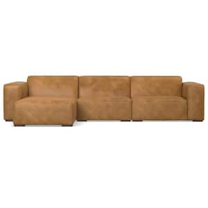 Rex 122 in. Straight Arm Genuine Leather L-Shaped Left-Facing Modular Sectional Sofa in Sienna