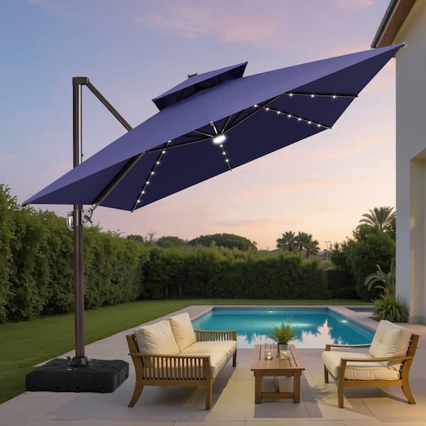 10 navy blue solar patio umbrella Best Choice Products 10ft 3-Tier w/ 24 LED Lights, Tilt Adjustment, Easy Crank Spend relaxing sunny afternoons and cozy evening gatherings under Autlaycil spider patio umbrella OUTGOODS 10 ft. Steel Patio