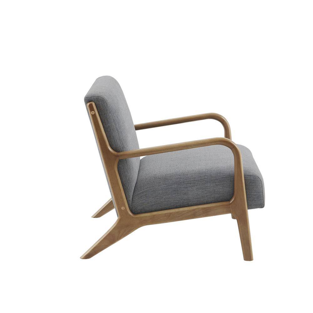 Mid-Century Elmwood Frame Accent Chair in Textured Gray