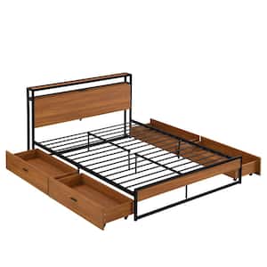62.00 in. W Black Queen Size Metal Platform Bed with 4-Drawers