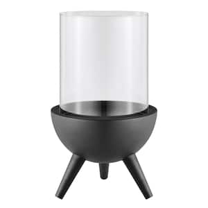 Molta Modern Black, Clear Metal Bold Pedestal and Glass Pillar in Hurricane Candle Holder - Large