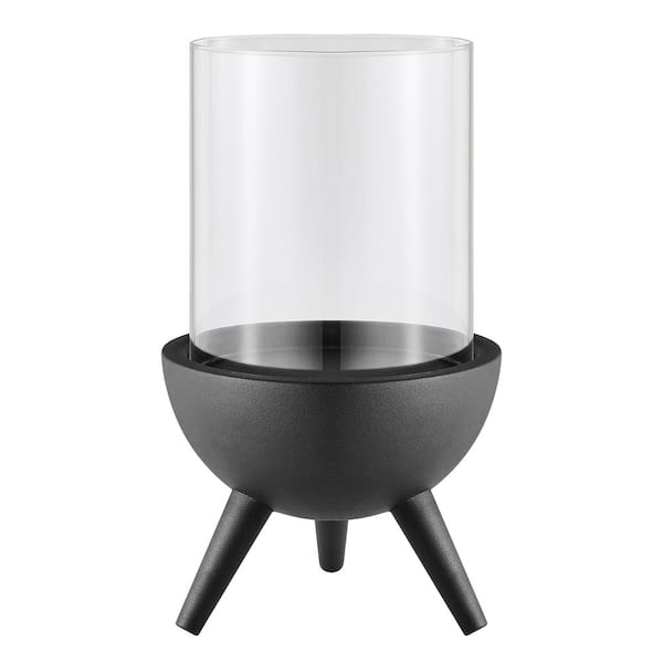 DANYA B Molta Modern Black, Clear Metal Bold Pedestal and Glass Pillar in Hurricane Candle Holder - Large