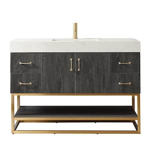 Alistair 48 in. W x 22 in. D x 33.9 in. H Single Sink Bath Vanity in North Black Oak w/ White Grain Stone Composite Top