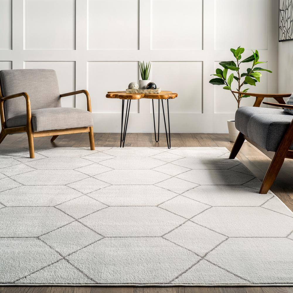 Beige Geometric Honeycomb 9' x 12' Synthetic Area Rug
