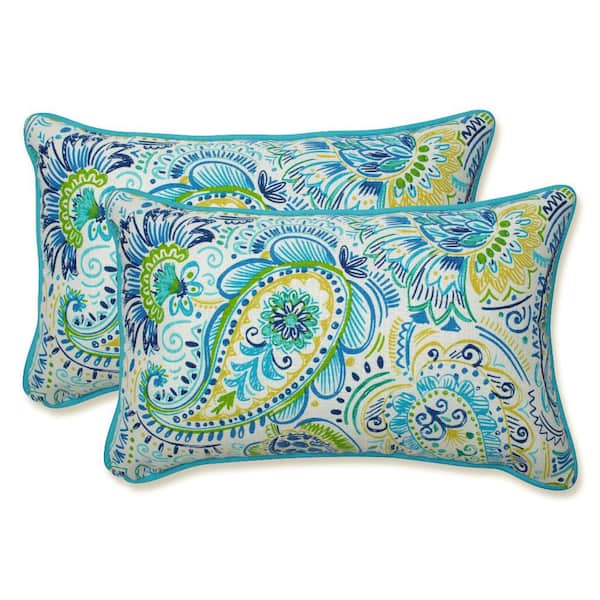 Pillow Perfect Paisley Blue/Yellow Gilford Rectangular Outdoor Lumbar Pillow 2-Pack