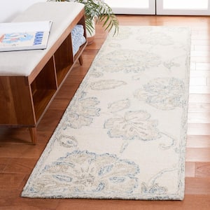 Micro-Loop Ivory/Blue 2 ft. x 8 ft. Abstract Floral Runner Rug