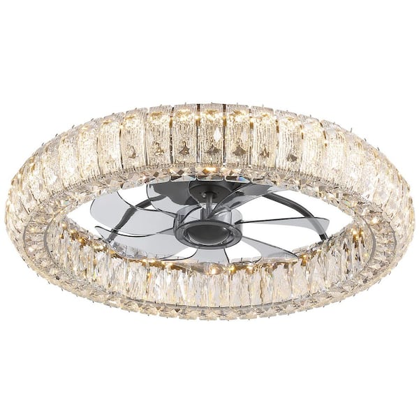 WDETR 20 in. Black Low Profile Fandelier Crystal Flush Mount Ceiling ...