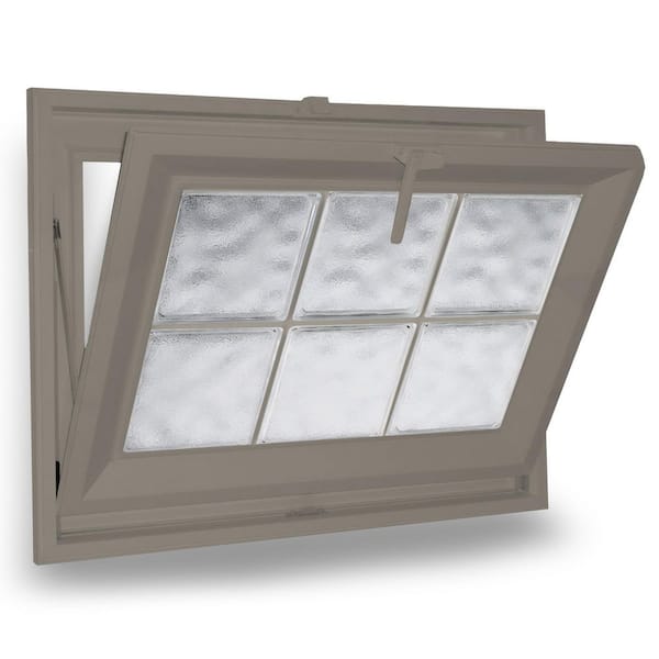 23.5 in. x 23.5 in. Acrylic Privacy Glass Driftwood New Construction Double-Pane Vinyl Frame Hopper Window-Glacier Block
