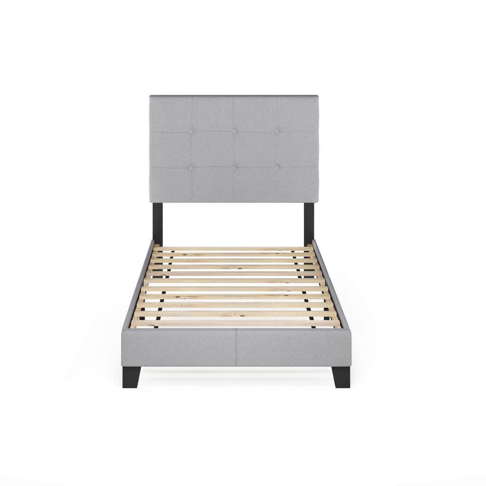 Twin XL Gray Linen Upholstered Platform Bed with Tufted Headboard