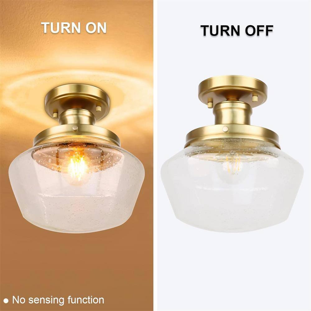 10" Gold Semi-Flush Mount Ceiling Light with Seeded Glass Shade