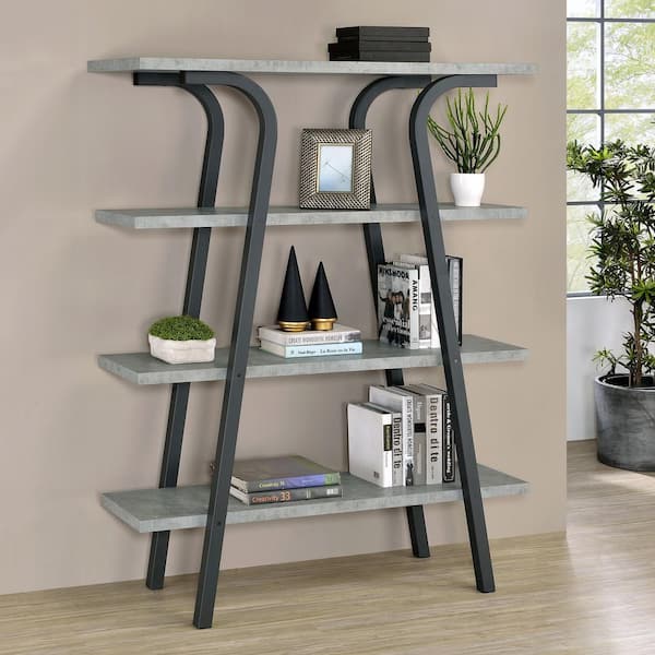 Coaster Tatum 47.25 in Wide Cement and Gunmetal 4-tier Rectangular Bookcase
