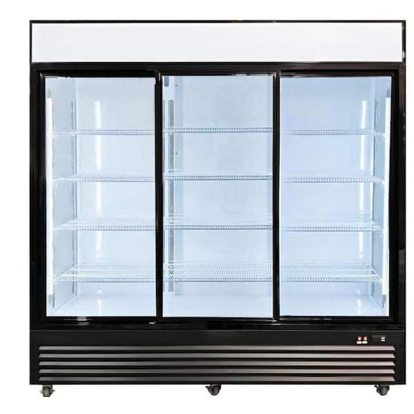 78 in. 72 cu. ft. Commercial Three Sliding Door Display Upright Cooler Merchandiser in Black