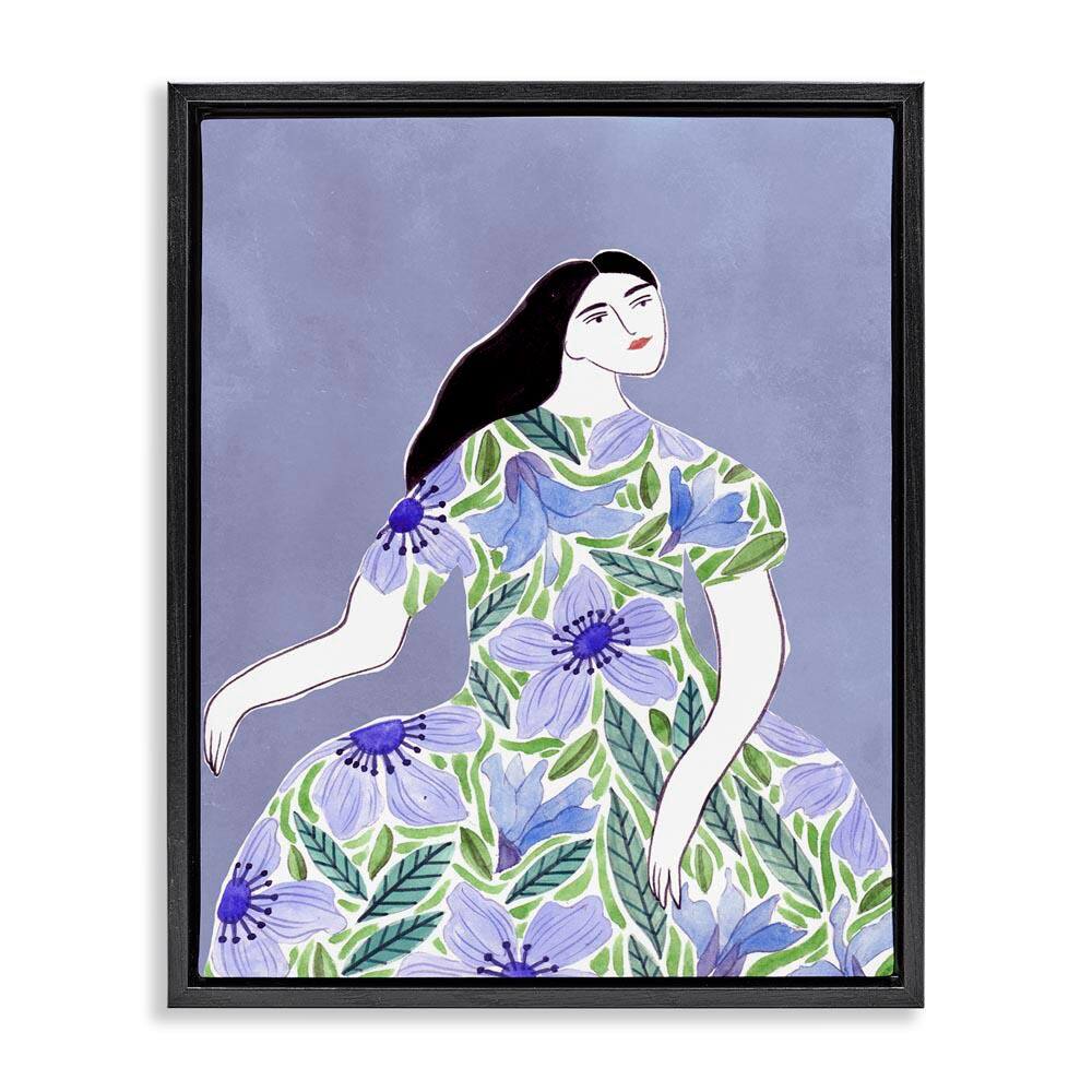 Woman in Blue Floral Gown by Melissa Wang Black Floater Frame People Graphic Art Print 31 in. x 25 in. price history on PriceWatchPro
