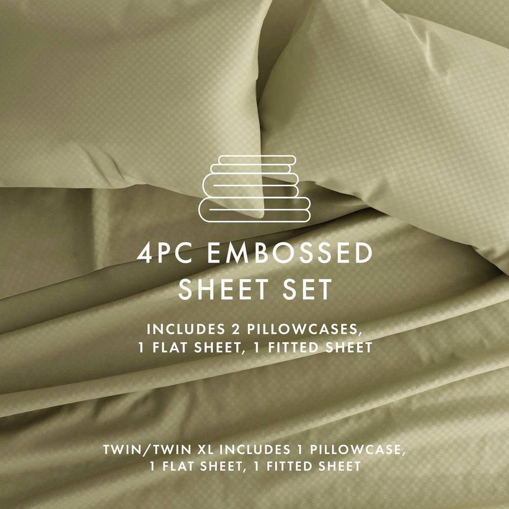 Sage Green Checkered Twin Microfiber Sheet Set