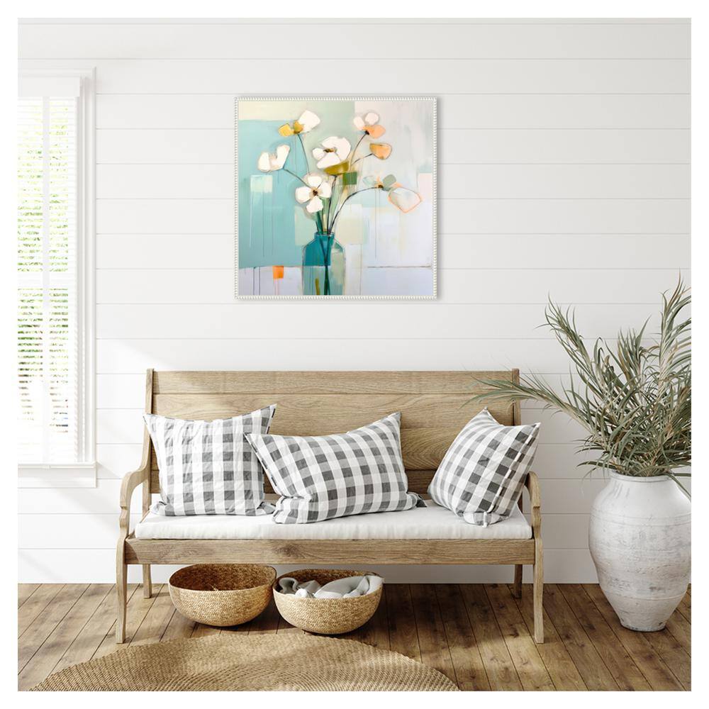 30"x30" Abstract Floral Canvas Art in White Floater Frame