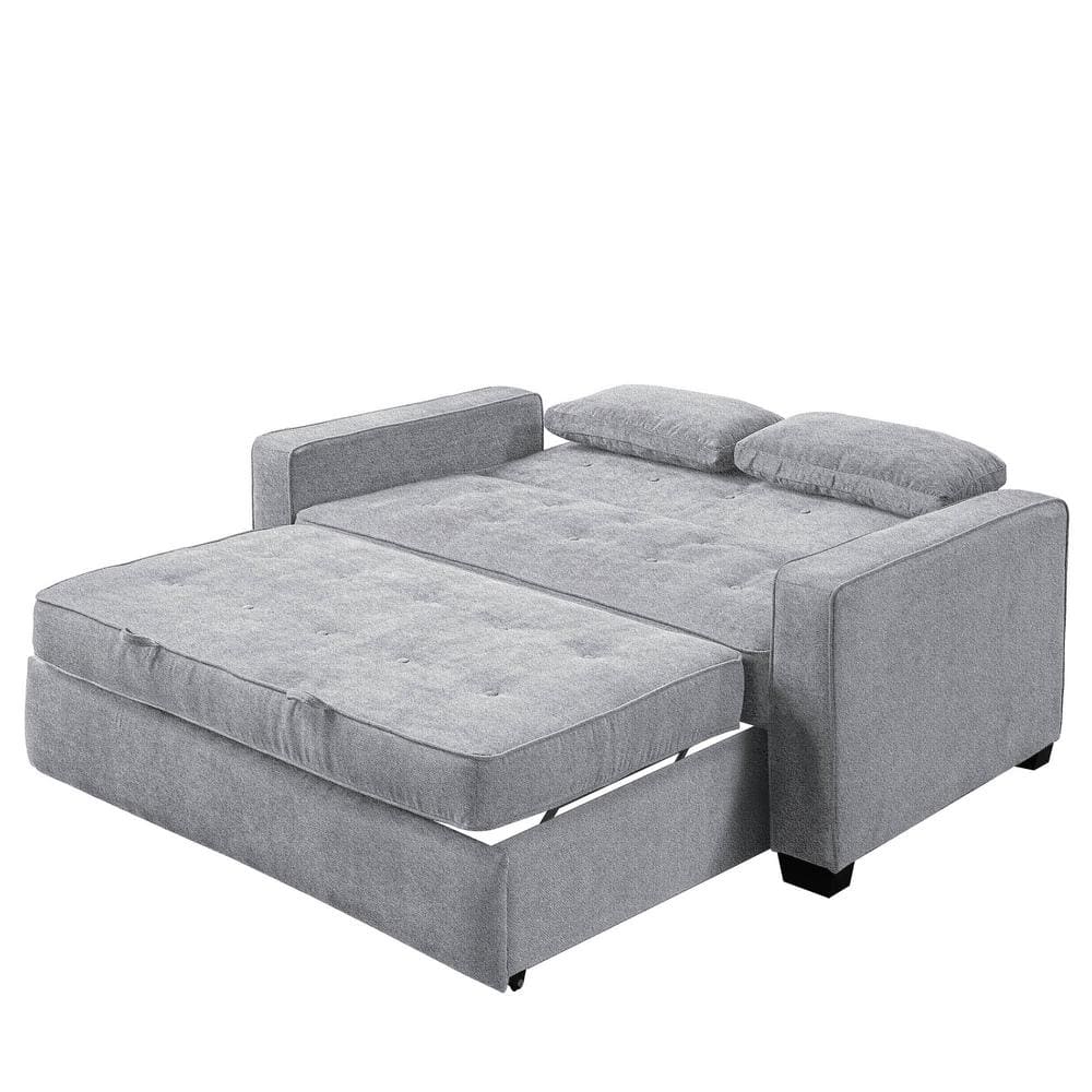 Light Gray Tufted Microfiber Convertible Loveseat Sofa