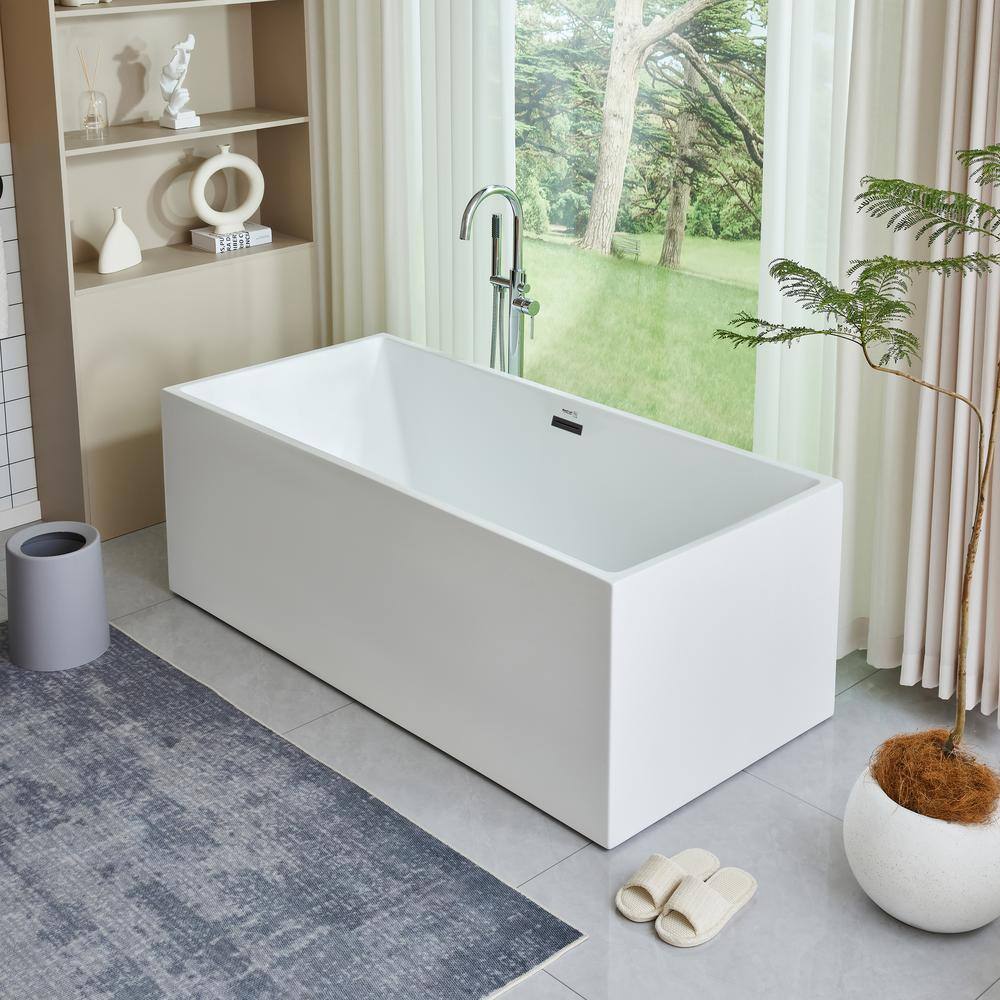 White Acrylic Freestanding Soaking Bathtub with Matte Black Trim