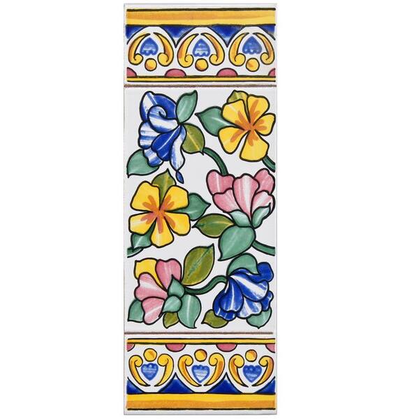 Merola Tile Mission 3 in. x 8 in. House Address Floral Insert Ceramic Wall Tile