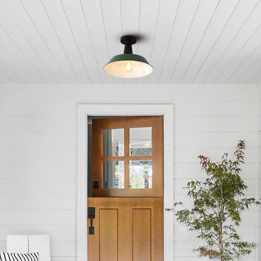 Camila 14" Green/Black Industrial LED Ceiling Light for Indoor/Outdoor