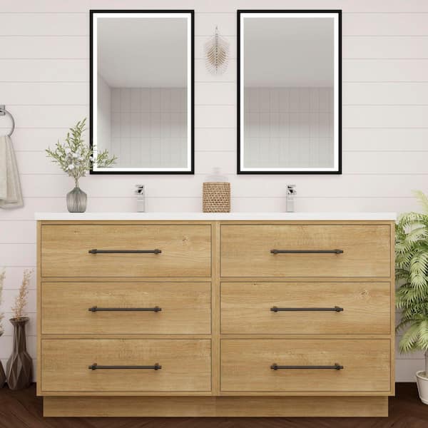 BV Better Vanity Victoria 59 in. W x 20 in. D x 35 in. H Double Sink Freestanding Oak Double Bath Vanity with White Acrylic Top