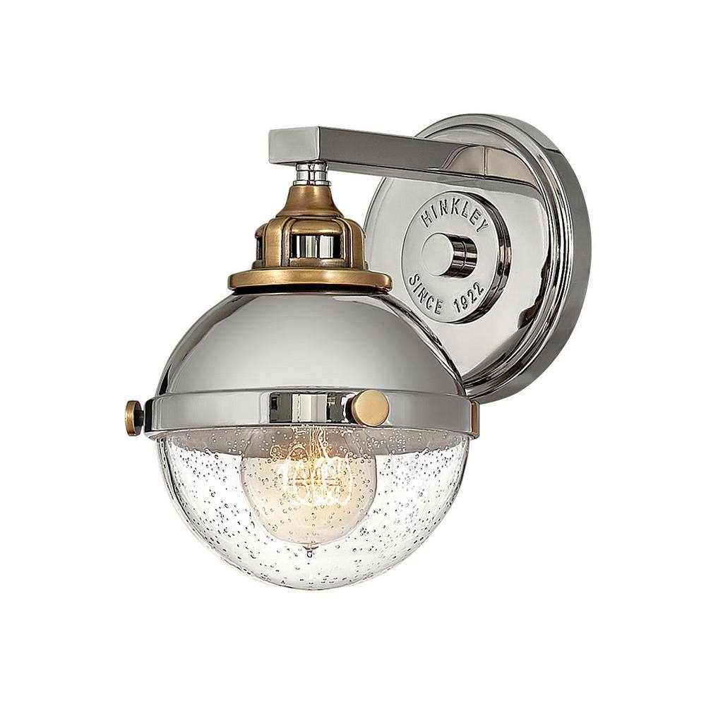Elegant Polished Nickel Bath Vanity Light with Seedy Glass Shade