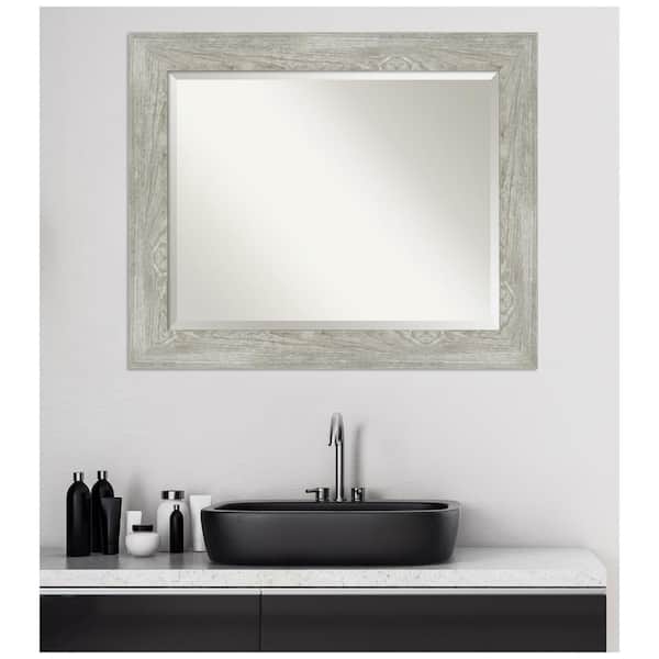 Medium Rectangle Distressed Grey Beveled Glass Modern Mirror (28 in. H x 34 in. W)