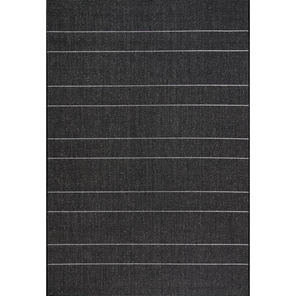 Modern Striped Black Synthetic Area Rug 5' 3" x 7' 6"