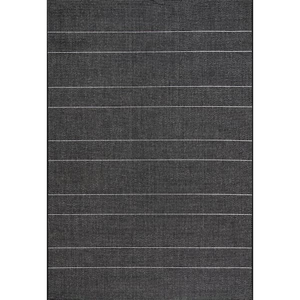 nuLOOM Alaina Casual Stripes Black 5 ft. x 8 ft. Indoor/Outdoor Patio Area Rug