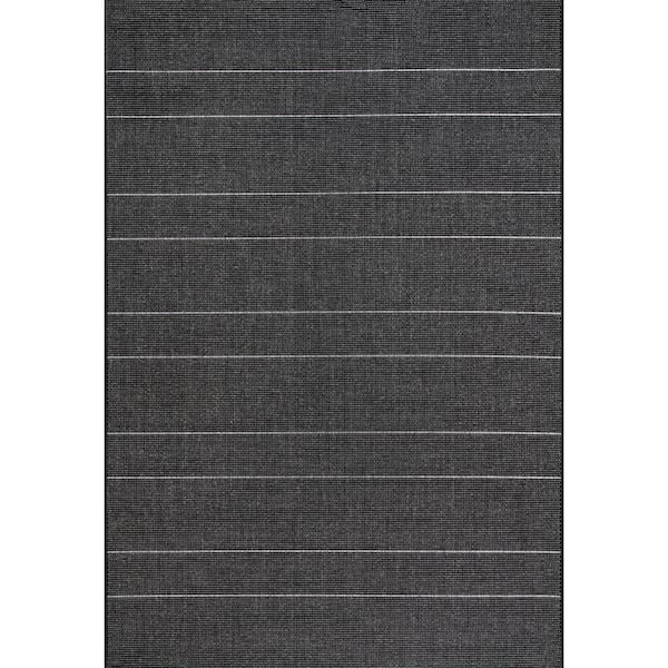 nuLOOM Alaina Casual Stripes Black 6 ft. x 9 ft. Indoor/Outdoor Patio Area Rug