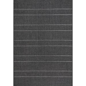Alaina Casual Stripes Black 9 ft. x 13 ft. Indoor/Outdoor Area Rug