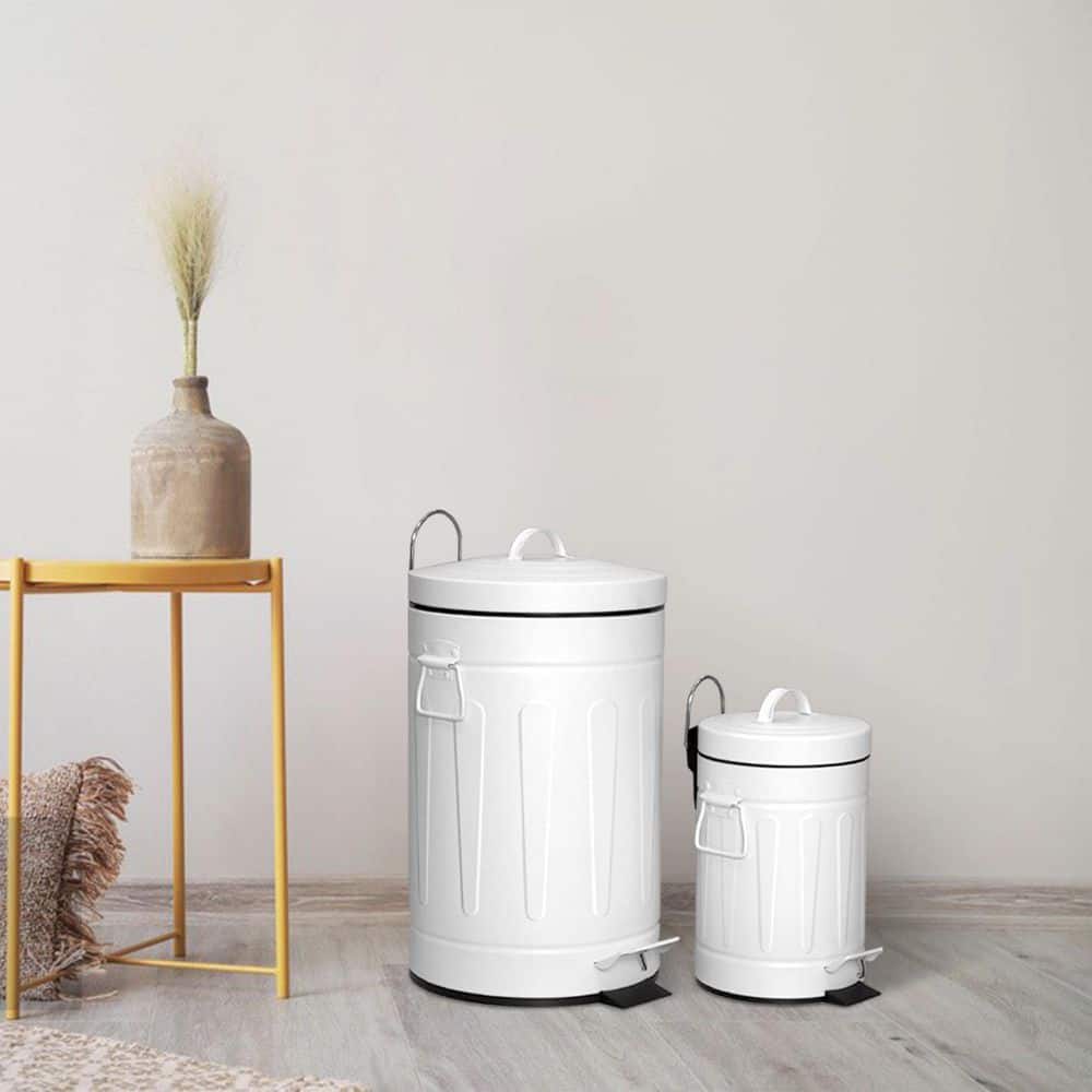 White and Black Fingerprint Resistant Metal Step-On Trash Can Set