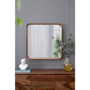32 in. W x 32 in. H Square Pine Wood Framed Wall Bathroom Vanity Mirror Decorative Mirror in Brown