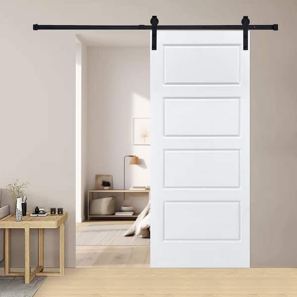 AIOPOP HOME Modern 4 Panel 30 in. x 80 in. MDF White Sliding Barn