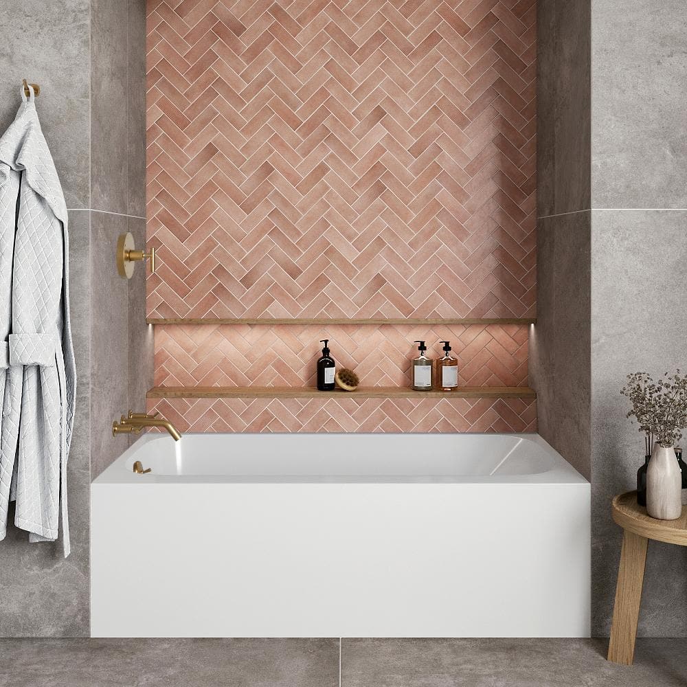 Glossy White Acrylic Alcove Bathtub with Brushed Gold Trim